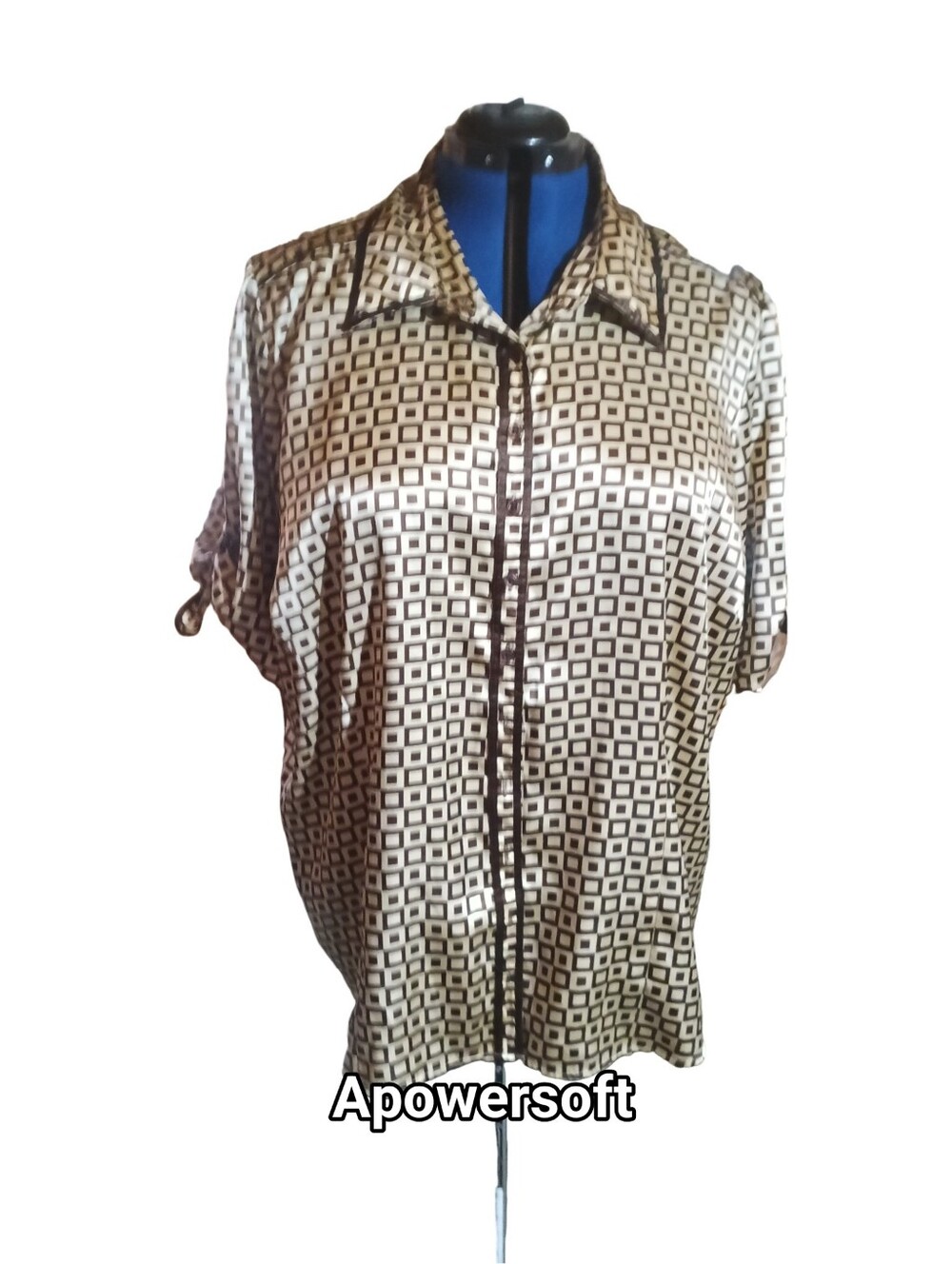 Geometric Print Satin Button Front Blouse Size 22/24